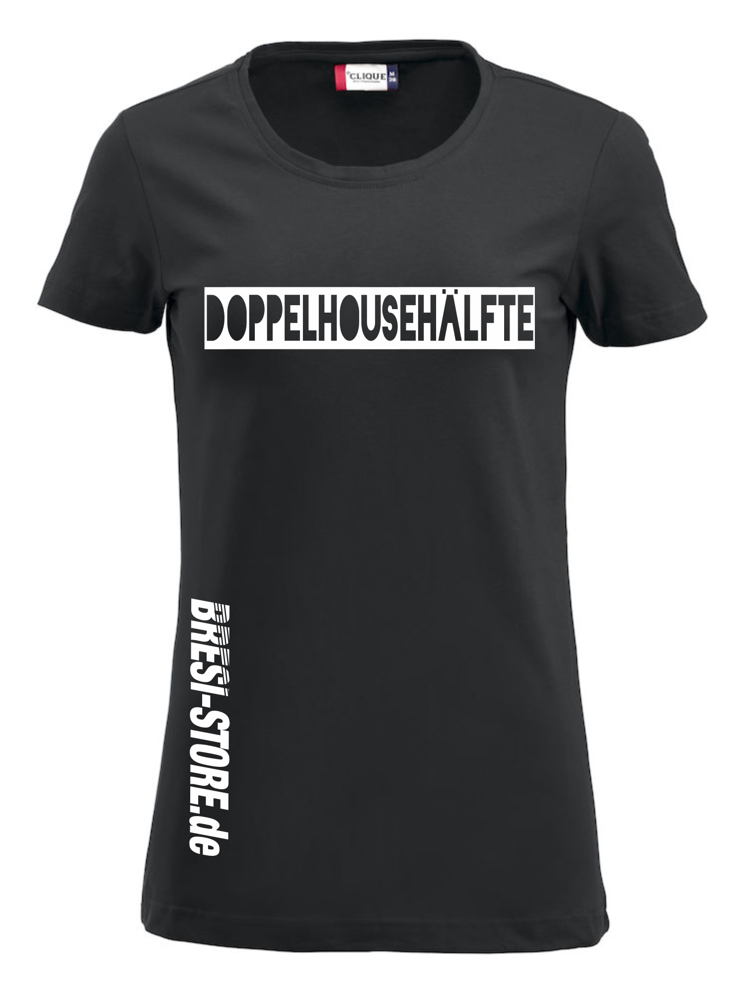 "Doppelhousehälfte" Damenshirt schwarz